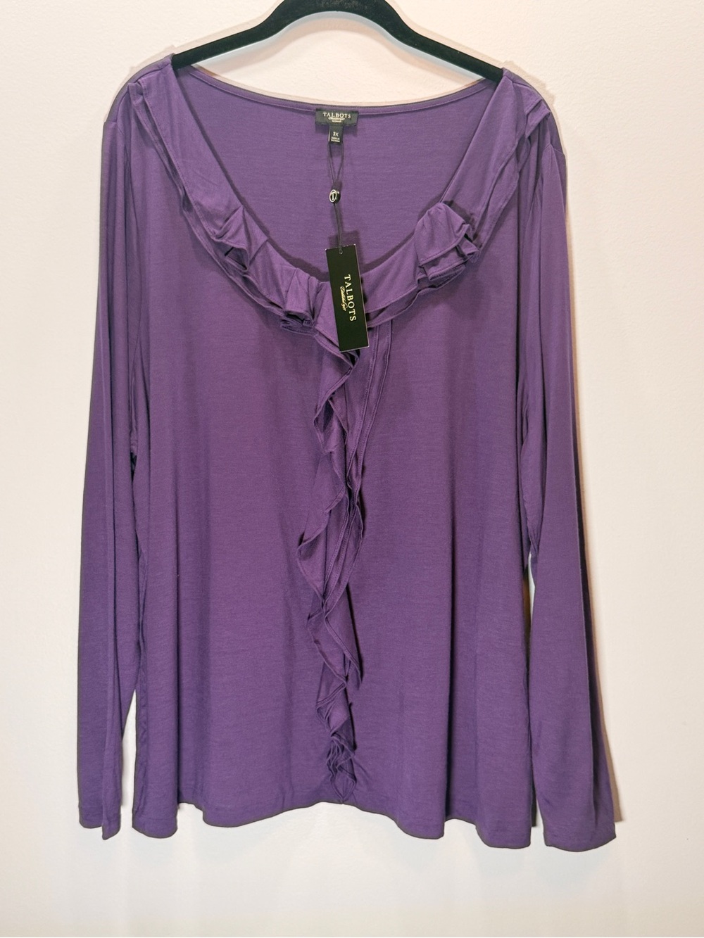 Talbots Purple Ruffle-Trim Long Sleeve Top
